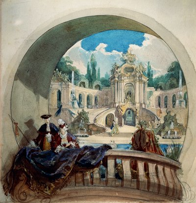 Preparatory Drawing for Lunette of Ceiling of Audience Hall in Royal Castle of Ludwig II at Linderhof by Joseph Watter