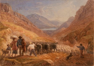 Herdsmen Driving Cattle and Sheep through Tal-y-Llyn Pass, Wales by Joshua Cristall