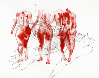 Red Walking Figures by Joshua Hoskins