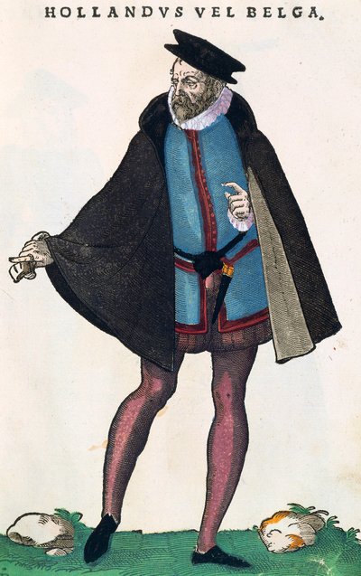 Dutch people from the Netherlands in traditional costume, engraving from Habitus praecipuorum popularum by Jost Amman