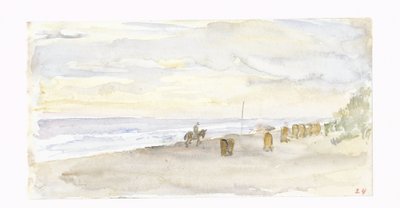 Beach View with Rider and Beach Chairs by Jozef Israëls