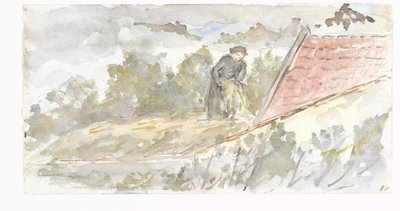Landscape with Woman and Roof of a House by Jozef Israëls