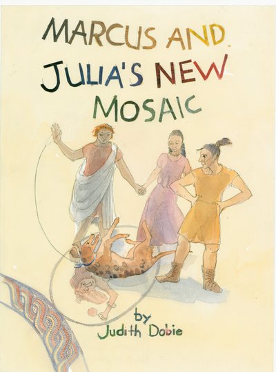 Three Roman Characters and a Dog with a Mosaic in the Foreground by Judith Dobie