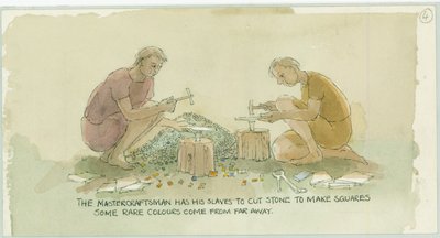Two Characters Cutting Stone to Make Small Squares for the Mosaicist by Judith Dobie