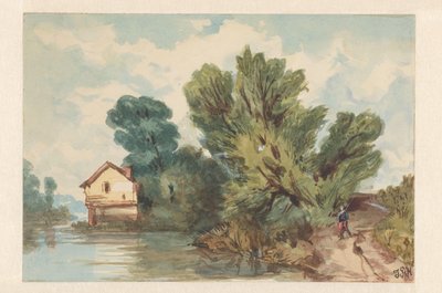 Landscape with Walker and House by the Water by Judith Ph. Metelerkamp (signed by artist)