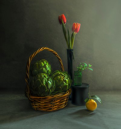 Artichokes Rustic Still by Judy Tseng