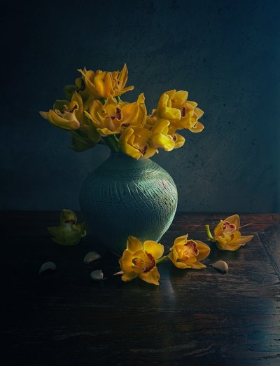 Golden Orchid Still Life by Judy Tseng