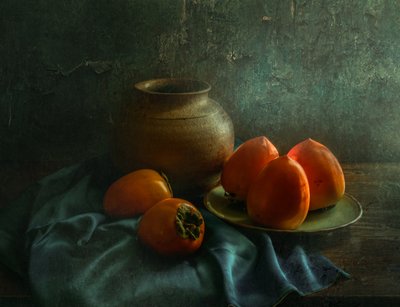 Rustic Persimmon Still Life by Judy Tseng