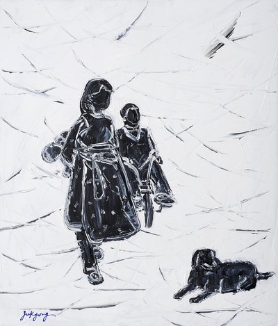 Children Walking Dog by Jukyong Park