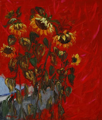Golden Sunflowers Red by Jukyong Park