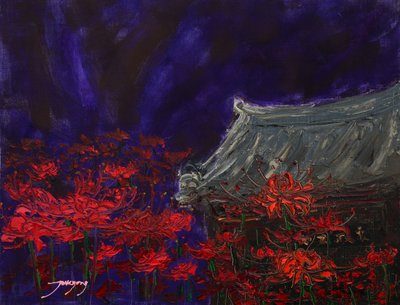 Temple Under Red Blooms by Jukyong Park
