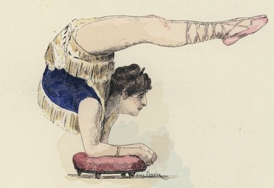Female gymnast doing elbow stand by Jules Arsene (after) Garnier