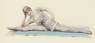 Female Gymnast Doing the Splits (color lithograph) by Jules Arsene (after) Garnier