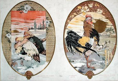 Cock and chickens, design for a screen, c.1900 by Jules Auguste Habert Dys