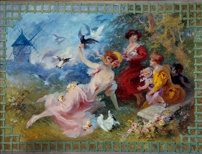 Allegory of Air Representing Young Women and Birds by Jules Cheret