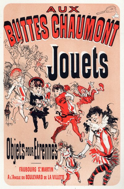 Aux Buttes Chaumont, Toys Store in Paris. Poster by Jules Cheret, France, c.1880 by Jules Cheret