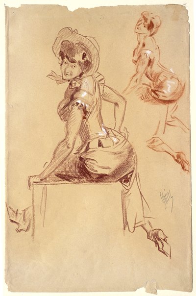 Two Studies of Seated Woman Seen from the Back, Looking over Her Left Shoulder by Jules Cheret