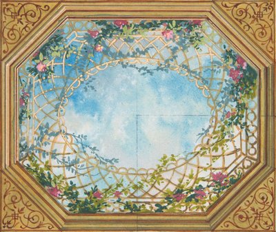 Design for a ceiling painted with clouds, trellises, and roses, second half 19th century by Jules Edmond Charles Lachaise and Eugène Pierre Gourdet
