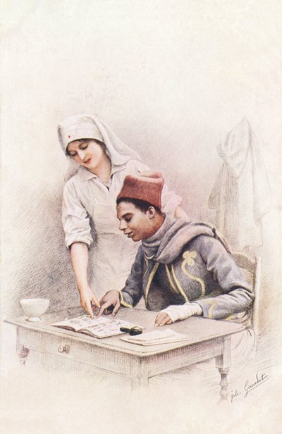 Reading lesson. Postcard of 