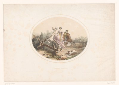 Noblewoman Jumps a Fence with a Horse by Jules Marie Desandre