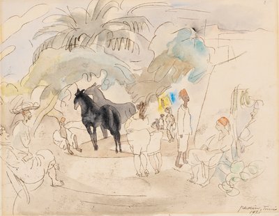 Figures and Two Horses in a Landscape, 1921 by Jules Pascin