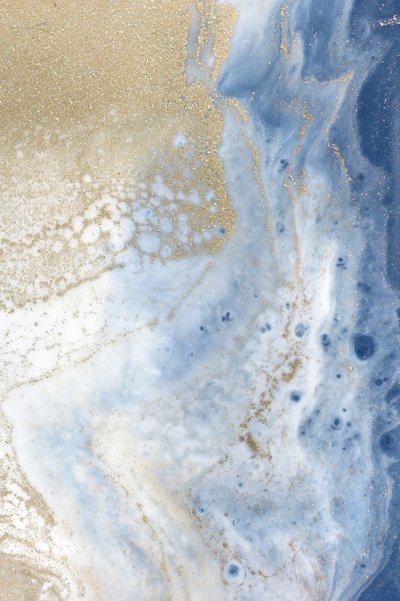 Swirling Blue and Gold Patterns Resemble a Cosmic Landscape by Julia Contacessi