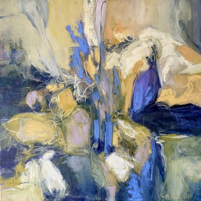 Blue Yellow Abstract Flow by Julia Purinton