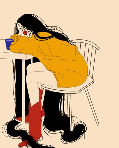Pensive Woman Long Hair by Juliana Kokolari