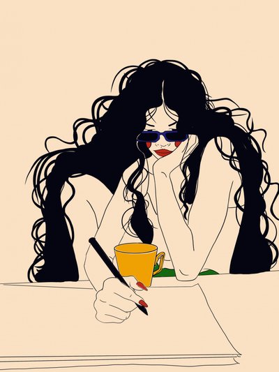 Pensive Woman Writing by Juliana Kokolari
