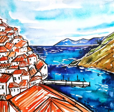 Vibrant Greek Coastal Village by Julija Belickienė