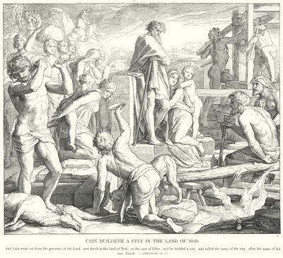 Cain Building a City in the Land of Nod (engraving) by Julius (after) Schnorr von Carolsfeld