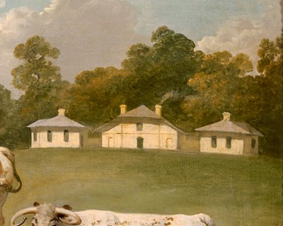 Three Long-Horned Cattle in Landscape (detail) by Julius Caesar Ibbetson