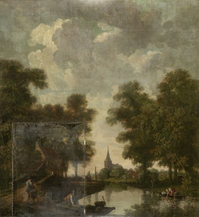 Wall Painting with a Dutch Landscape with River by Jurriaan Andriessen (attributed to)