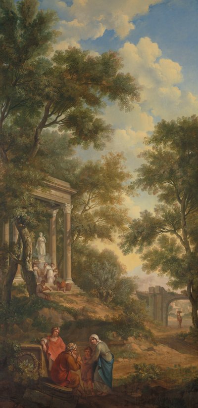 Arcadian Landscape with a Temple on the Left and an Old Man Sitting in the Foreground by Jurriaan Andriessen