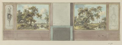 Design drawing for a room wall with fireplace by Jurriaan Andriessen