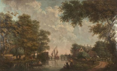 Five Wall Hangings with Dutch Landscapes and a Trompe-l