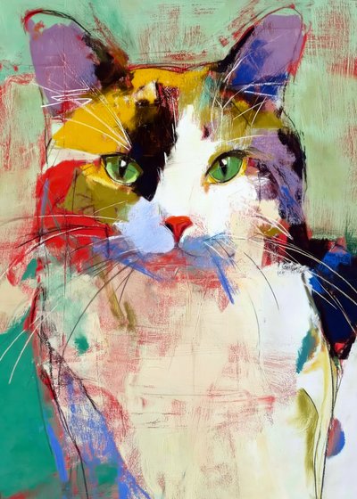 Colorful Abstract Cat by Justyna Jaszke