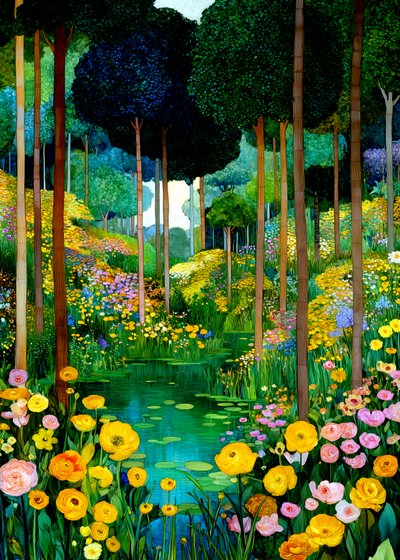 Vibrant Forest Garden Pond by Justyna Jaszke