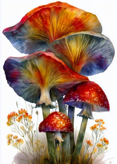 Vibrant Forest Mushrooms by Justyna Jaszke