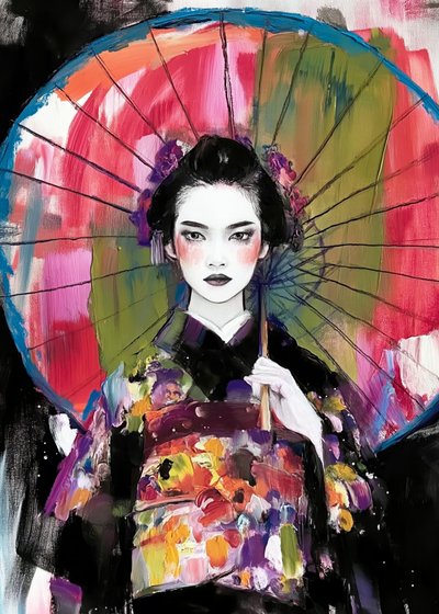 Vibrant Geisha Umbrella by Justyna Jaszke