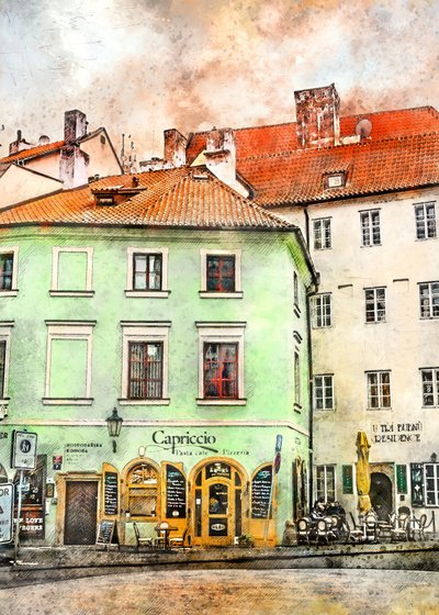Watercolor European Cafe by Justyna Jaszke