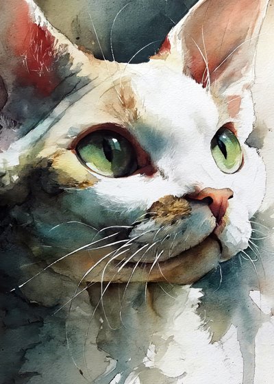 Watercolor Green Eyed Cat by Justyna Jaszke