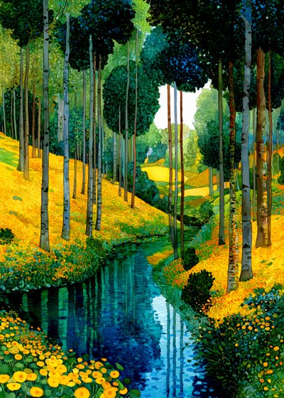 Yellow Flower Forest Stream by Justyna Jaszke