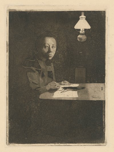 Self-Portrait at the Table (Final Version, 3rd State) by Käthe Kollwitz
