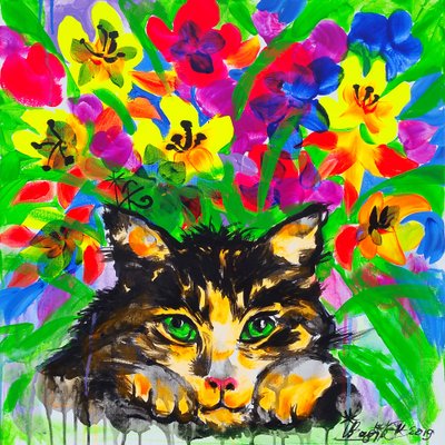 Colorful Garden Cat by Kanat Ibragimov