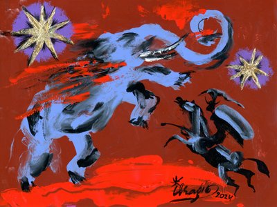 Dynamic Elephant Battle by Kanat Ibragimov
