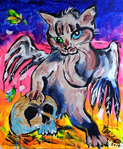 Mystic Cat and Skull by Kanat Ibragimov