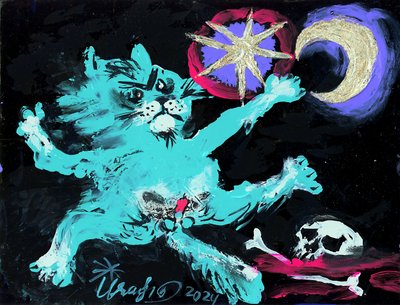 Mystical Cat and Moon by Kanat Ibragimov