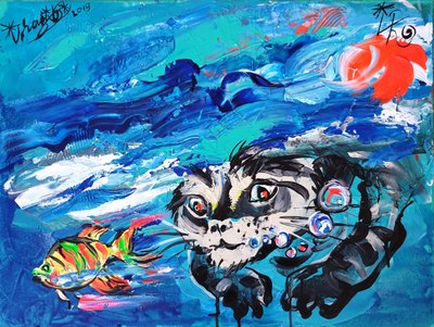 Underwater Cat And Fish by Kanat Ibragimov