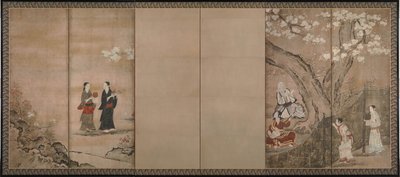Merry-Making Under Aronia Blossoms. Right of a Pair of Six-Section Folding Screens by Kano Isenin Naganobu